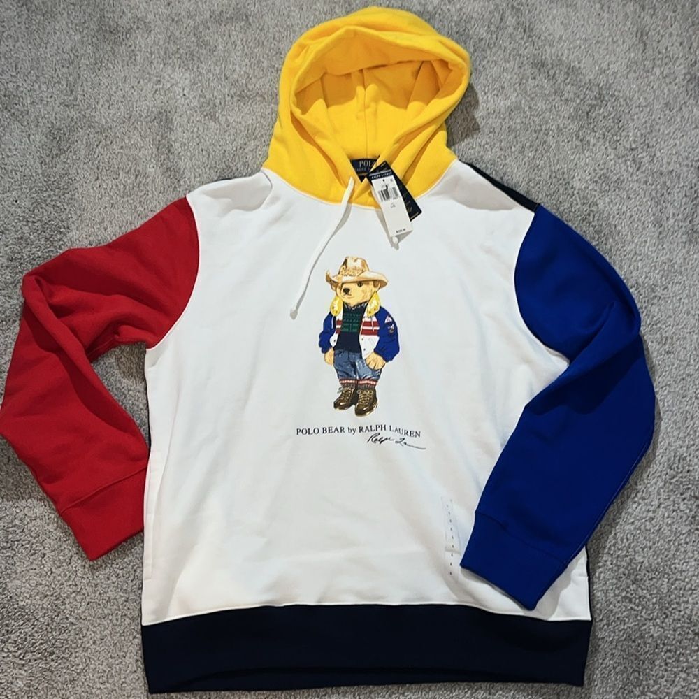 New $228 Ralph Lauren Polo Hoodie Hooded Sweatshirt Polo Bear Cowboy Carter L/G